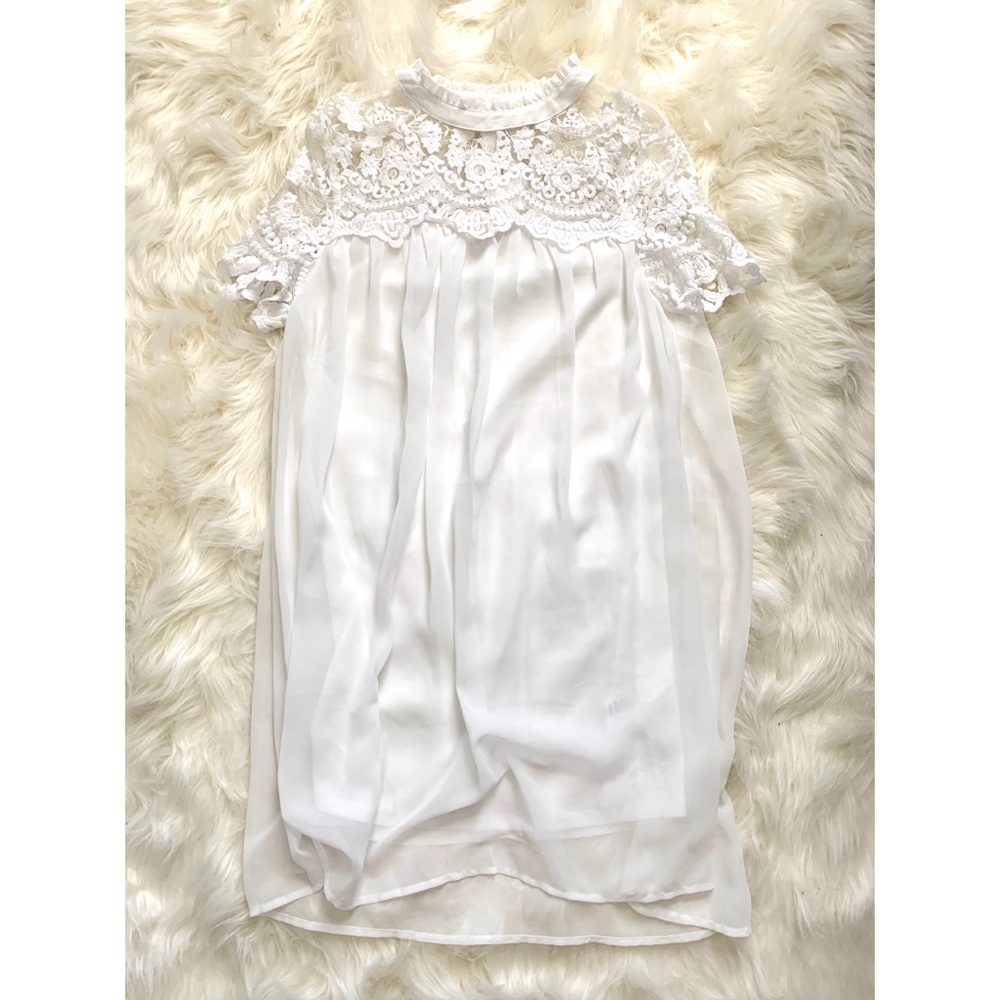 White lace high neck dress